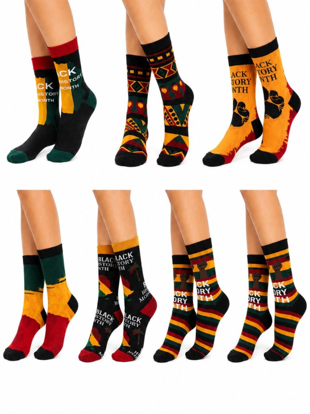 7 Pairs Women’s Black History Month Crew Socks